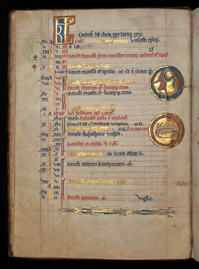 Ms 322 f.5v、10月、男の種まき、「De Brailes Psalter」のイラスト、c.1250 作： William de Brailes  